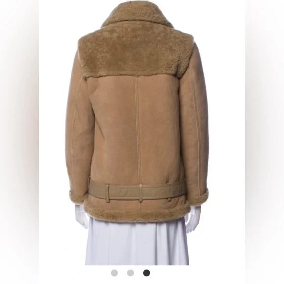 Maje Paris tan beige genuine shearling leather moto jacket coat winter